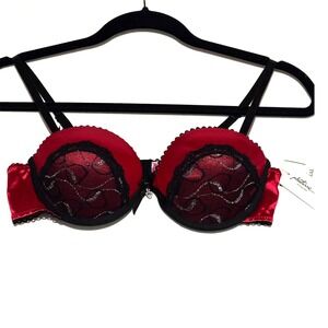 NEW Body Central Red Black Lace Balconette Bra 36B Y2K Vintage Whimsigoth VTG